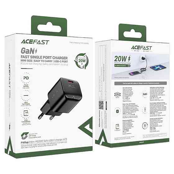 Мережевий зарядний пристрій ACEFAST A73 mini PD20W GaN USB-C charger Black 6974316282648 Одеса