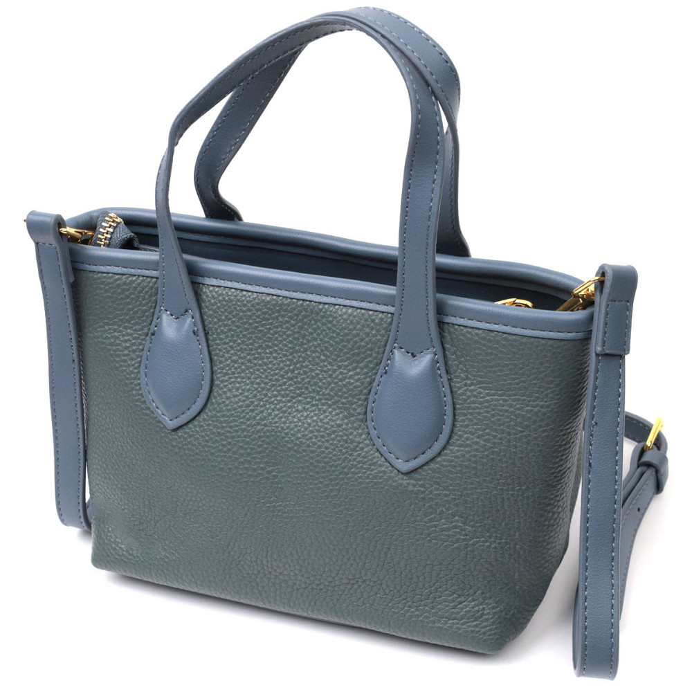 Елегантна сумка з двома ручками з натуральної шкіри Vintage 22282 Блакитна Київ - фото 2