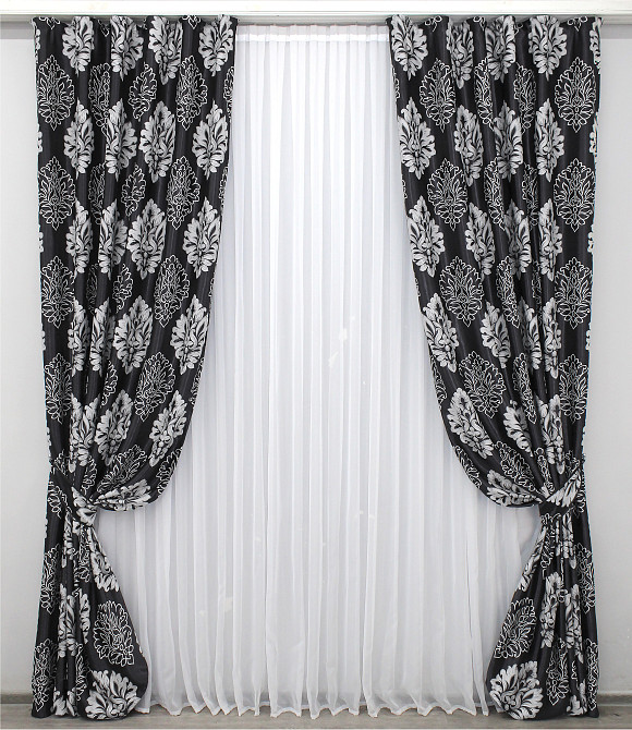 Комплект готових штор VR-Textil Блекаут-софт Корона № 1273ш(А) Чорний з сірим 150х275 см 2шт (33-0111) Київ - фото 2