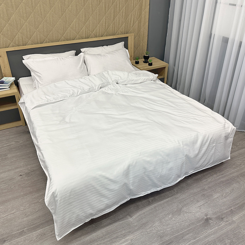 Комплект постельного белья Страйп-сатин Семейный 2 х 150х200 с простыней на резинке Белый (88-217) Киев - изображение 2