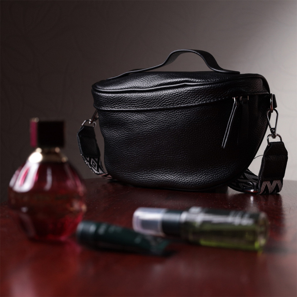 Жіноча сумка через плече в класичному кольорі з натуральної шкіри Vintage 22655 Чорний Київ - фото 10