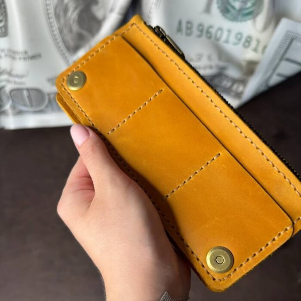 Клатч чоловічий шкіряний Лонгер Рудий стильний на кнопках 20х10 см з відділеннями для купюр, карт та монетMasterSem Київ - фото 6