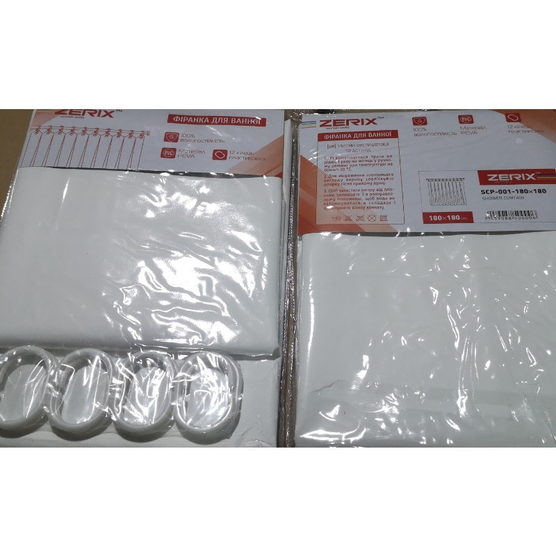 Шторка для ванної Zerix SCP-001-180x180 з PEVA (поліетиленвінілацетату) (Колір білий прозорий) (ZX5000) Київ - фото 2