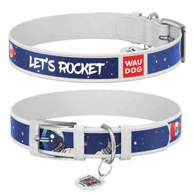Ошейник для животных WAUDOG Design с QR паспортом "Космос. Ракета" XL Ш 35 мм Д 44-58 см белый (0035-0125-15) Винница