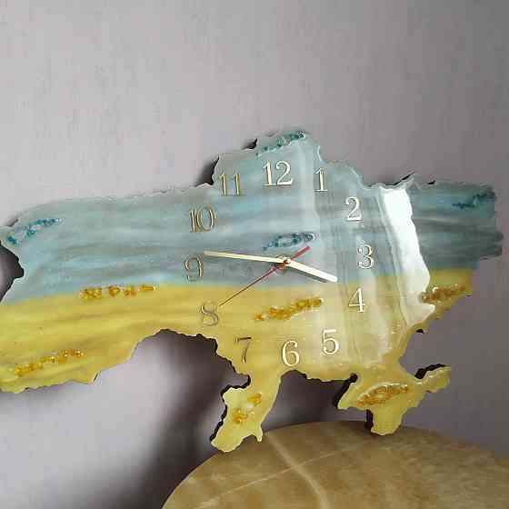 Настінний годинник з епоксидної смоли ручної роботи "Карта України" 130х85 см Дніпро