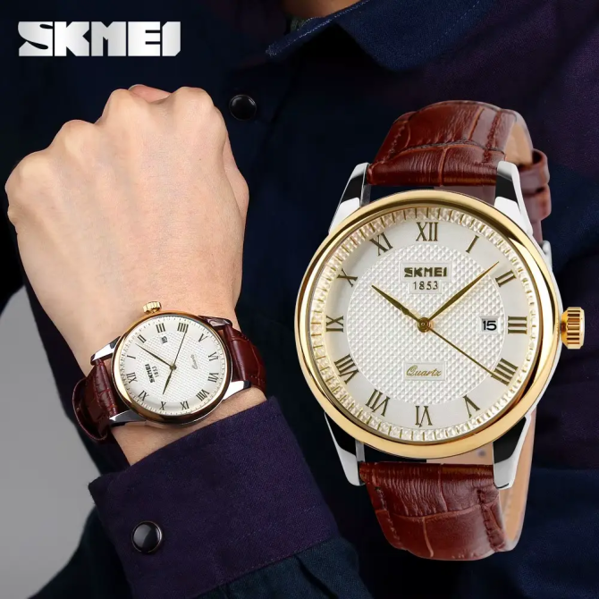 Чоловічий наручний годинник Skmei 9058 Коричневий з білим Вінниця - фото 5