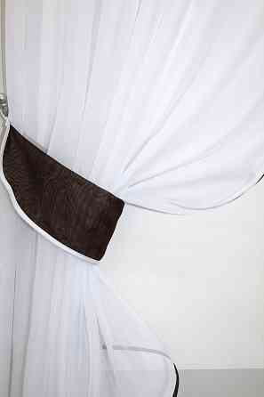 Кухонные шторы VR-Textil № 091к с ламбрекеном и подвязками венге с белым 270х170 см (50-856) Киев