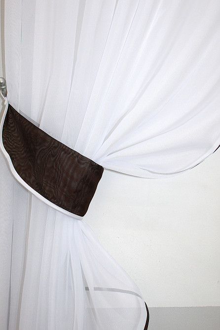 Кухонные шторы VR-Textil № 091к с ламбрекеном и подвязками венге с белым 270х170 см (50-856) Киев - изображение 3