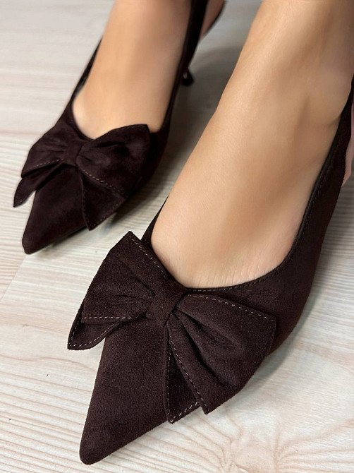 Туфлі жіночі Meideli 2051-13 slingback човники з бантом на підборах коричневі, 35, 22,8 см Київ - фото 3