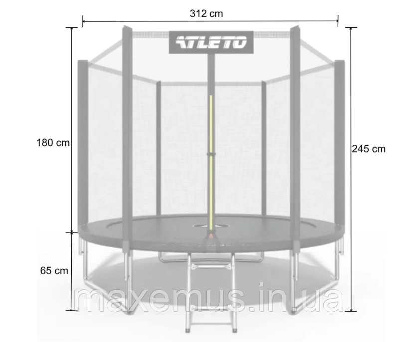 Батут детский с сеткой и лестницей Atleto 312 см (Черный) до 150 кг для дачи и улицы Мостиська - фото 16