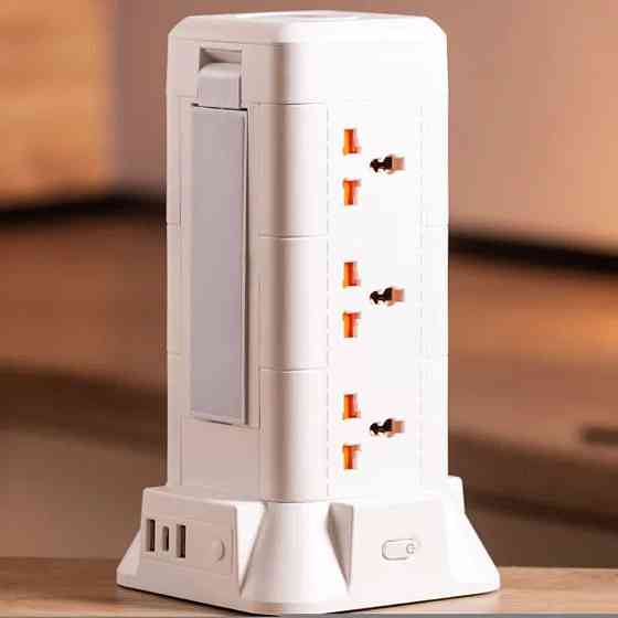 Мережевий фільтр подовжувач 2.8 м з лампою на 9 універсальних розеток з 2 USB, 1 Type-C, бездротова зарядка HP-5-5 Київ