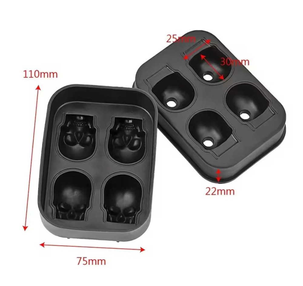 Форма для льда силиконовая 3D черепа 110 мм на 75 мм черный Киев - изображение 6