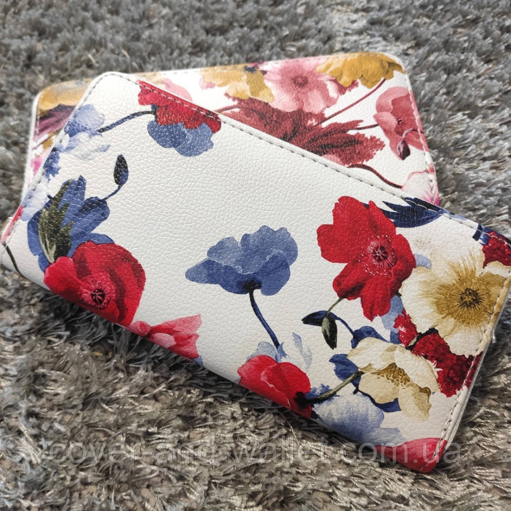 Жіночий гаманець на блискавці з квітковим принтом білого кольору NA Київ - фото 6
