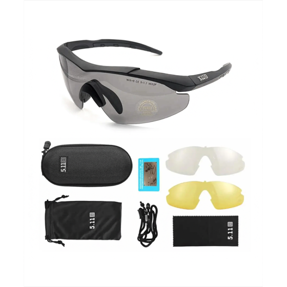 Очки тактические 5.11 Aileron Shield 3 сменных линзы + чехол (Черный) Киев