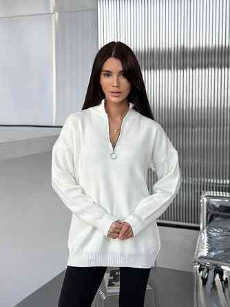 Жіночий стильний подовжений оверсайз светр із блискавкою  в’язка 50% коттон / 50% акрил Одеса