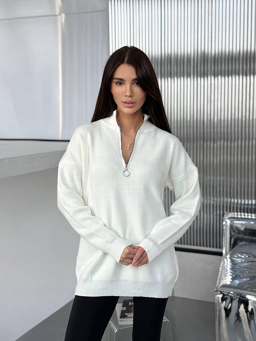 Жіночий стильний подовжений оверсайз светр із блискавкою  в’язка 50% коттон / 50% акрил Одеса - фото 5