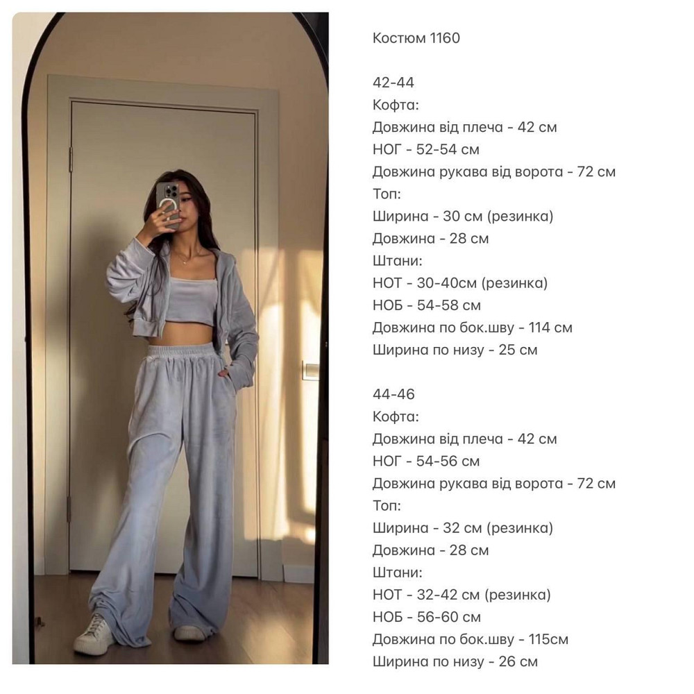 Женский плюшевый прогулочный костюм тройка: кофта топ и штаны велюр Серый, 44/46 Одесса - изображение 2