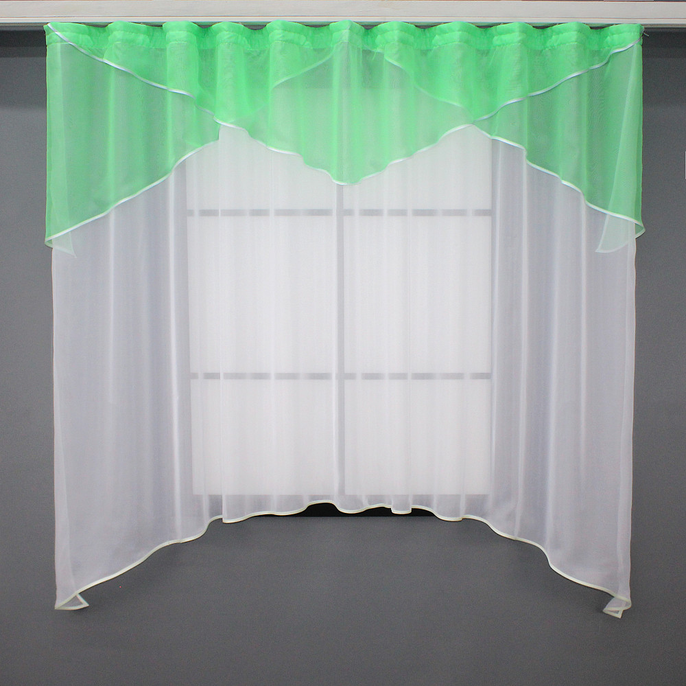 Кухонна тюль арка з ламбрекеном VR-Textil № 025к білий з м'ятним 280х170 см (52-0672) Київ - фото 1