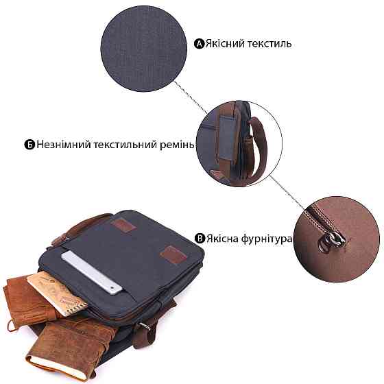 Вертикальная мужская сумка через плечо текстильная 21261 Vintage Черная Киев