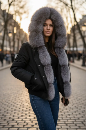 Бомбер женский с мехом блюфрост Черный 52 Харьков