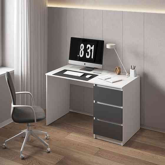 Компьютерный стол VAYS, письменный, современный, с тумбой cправа, 3 ящика з фасадами без ручек R-1 Белый-Антрацит фасад Львов