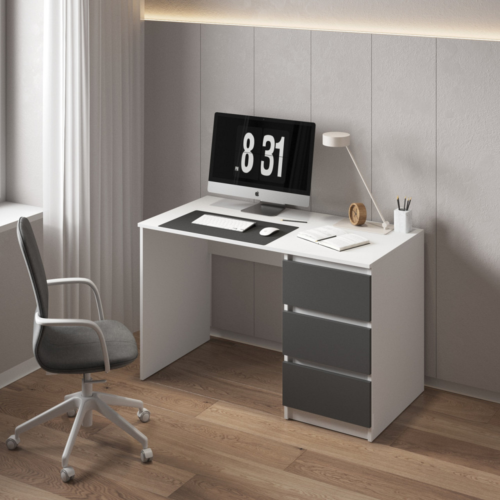 Компьютерный стол VAYS, письменный, современный, с тумбой cправа, 3 ящика з фасадами без ручек R-1 Белый-Антрацит фасад Львов - изображение 1