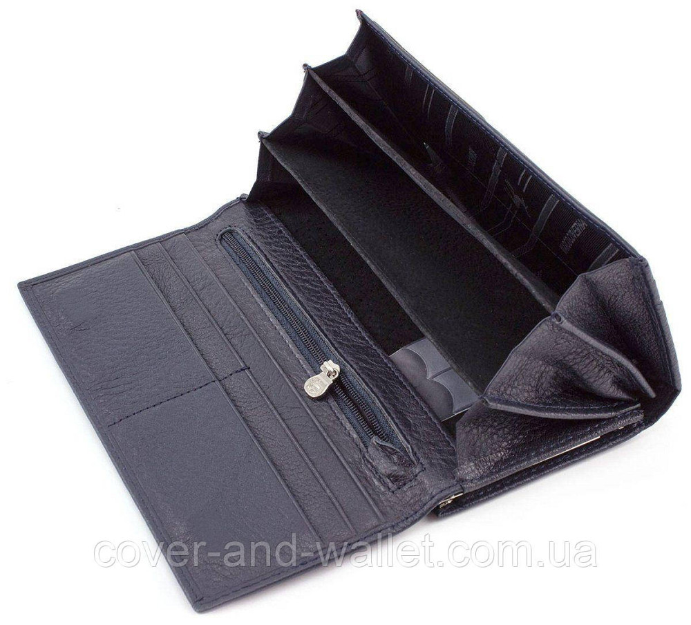 Жіночий горизонтальний шкіряний гаманець синього кольору Marco Coverna 1412 Київ - фото 4