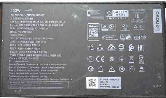Lenovo 20v 11.5A 230w блок питания Legion P72 ADL230SLC3A ADL230SCC3A Харьков