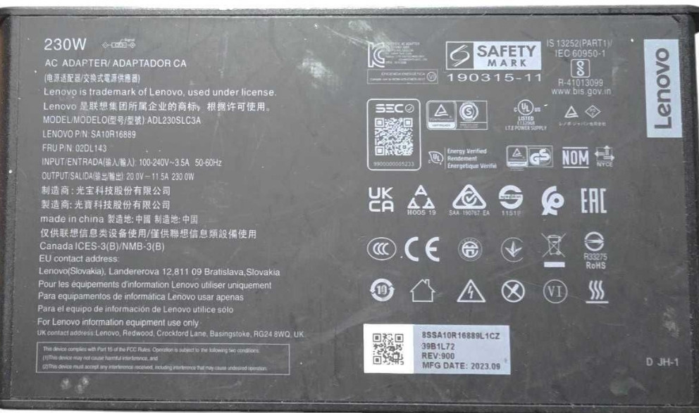 Lenovo 20v 11.5A 230w блок питания Legion P72 ADL230SLC3A ADL230SCC3A Харьков - изображение 4