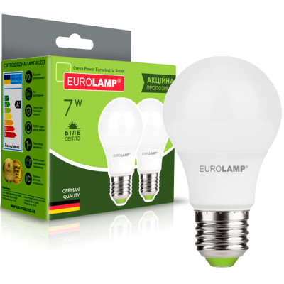 Лампочка Eurolamp LED A60 7W E27 4000K 220V акция 1+1 (MLP-LED-A60-07274(E)) Винница - изображение 1