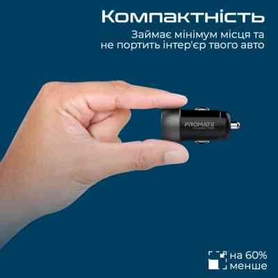 Зарядное устройство Promate drivegear-pd33 USB-C PD33W + USB-A QC3.0 Black (drivegear-pd33) Винница