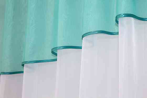 Кухонна фіранка VR-Textil № 047к бірюзовий з білим 280х170 см (50-460) Киев