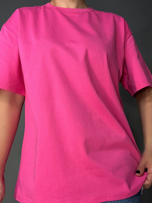 Футболка женская A-N 2305 однотонная оверсайз базовая one size малиновая, малиновий, one size Киев - изображение 6