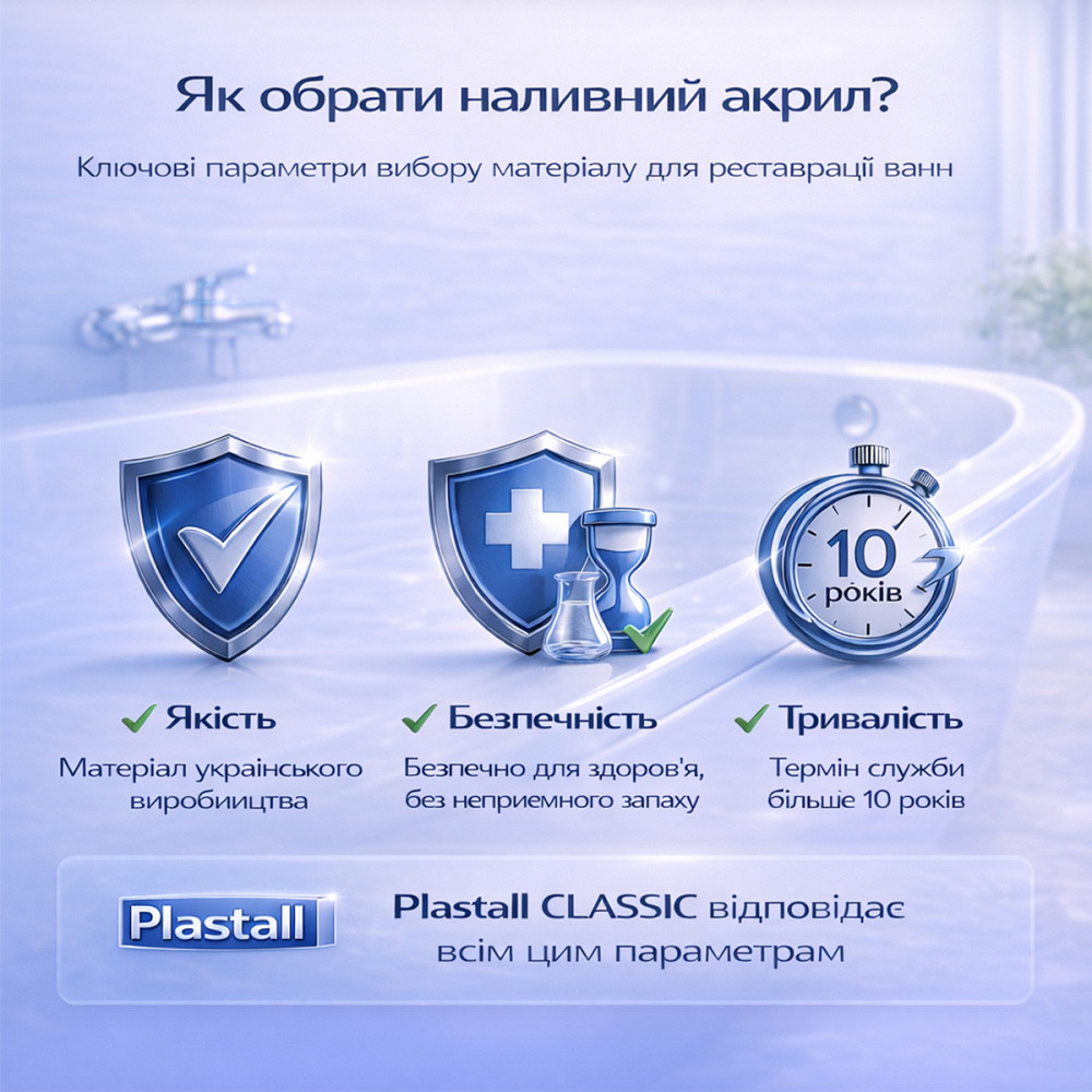 Наливний акрил для ванни до 1,5 м Plastall Classic — білий глянцевий комплект для якісного оновлення ванни Харків - фото 5