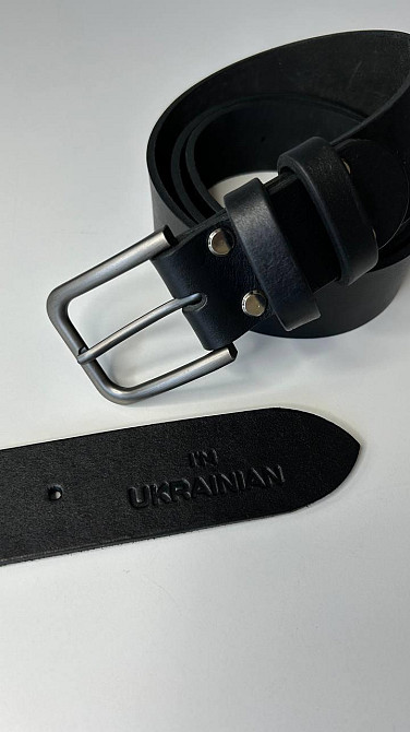 Чоловічий ремінь ручної роботи, Кожаний чорний пояс, Ремінь з натуральної шкіри з тисненням I'm UkrainianMasterSem Київ - фото 2