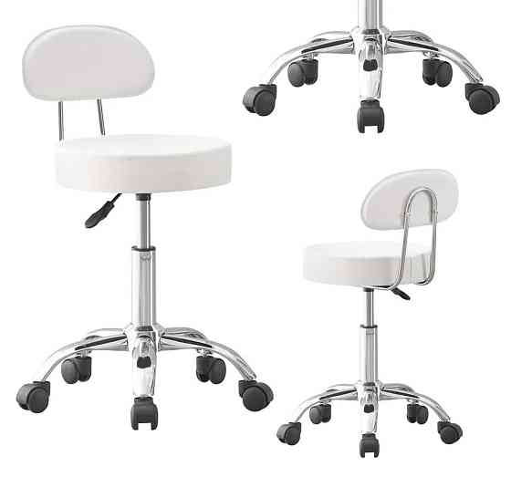 Кресло табурет на колесах со спинкой круглое Bonro B-491 стул мастера косметолога Белый Киев