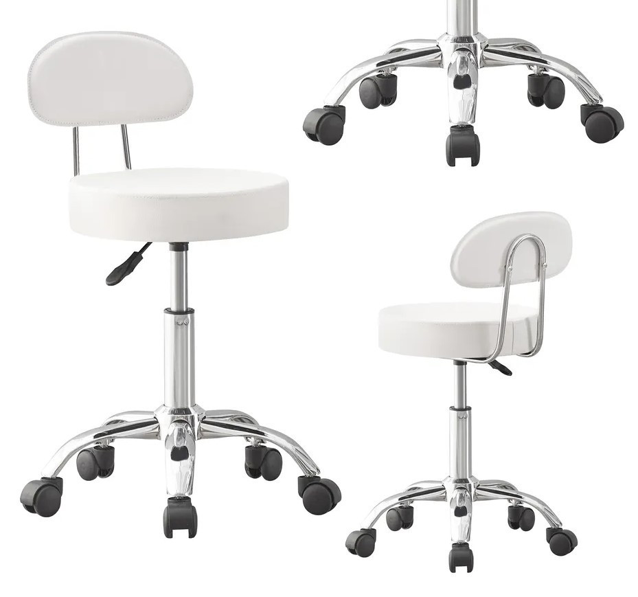 Кресло табурет на колесах со спинкой круглое Bonro B-491 стул мастера косметолога Белый Киев - изображение 3