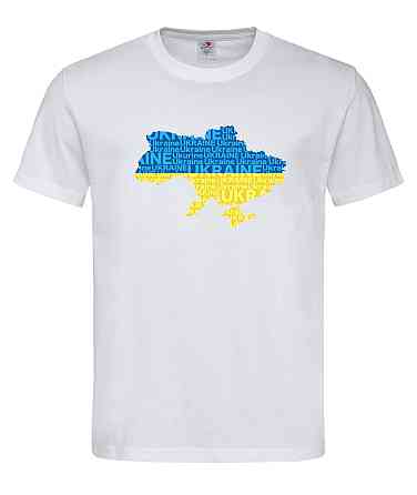 Футболка «Карта Украины» — патриотическая футболка с жёлто-синим принтом Белый, S Городище