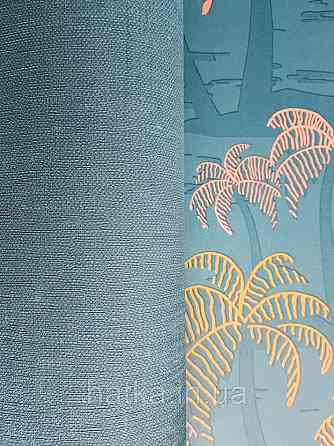 Шпалери вінілові Lutece Bensimon однотонні синьо бірюзові структурні під тканину дрібна точка Київ