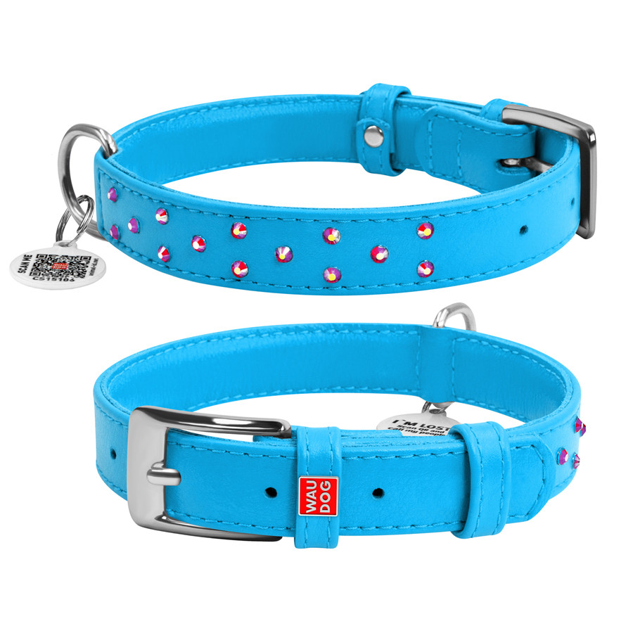 Нашийник для собак шкіряний WAUDOG Glamour з QR паспортом, з клейовими стразами, Ш 25 мм, Дов 3 Коломия - фото 3