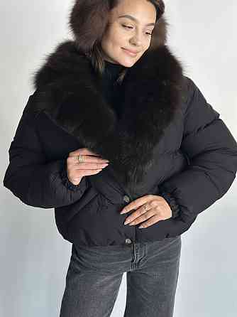 Жіноча куртка пуффер з натуральним хутром песця Чорний S Харків