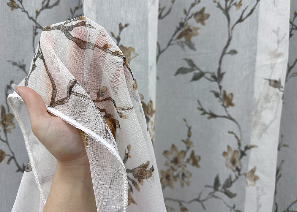 Тюль VR-Textil 1905т Flora Батист Білий з коричневим 300х270 см (40-246) Київ - фото 4