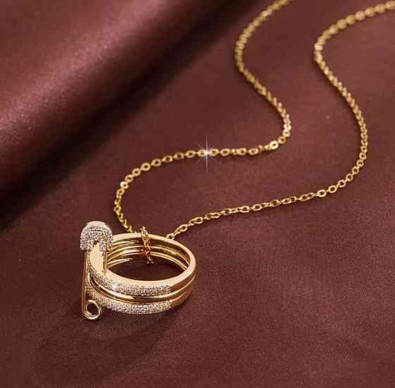 Подвеска с кольцом и булавкой, женская цепочка золотистая, минималистичное ожерелье Киев