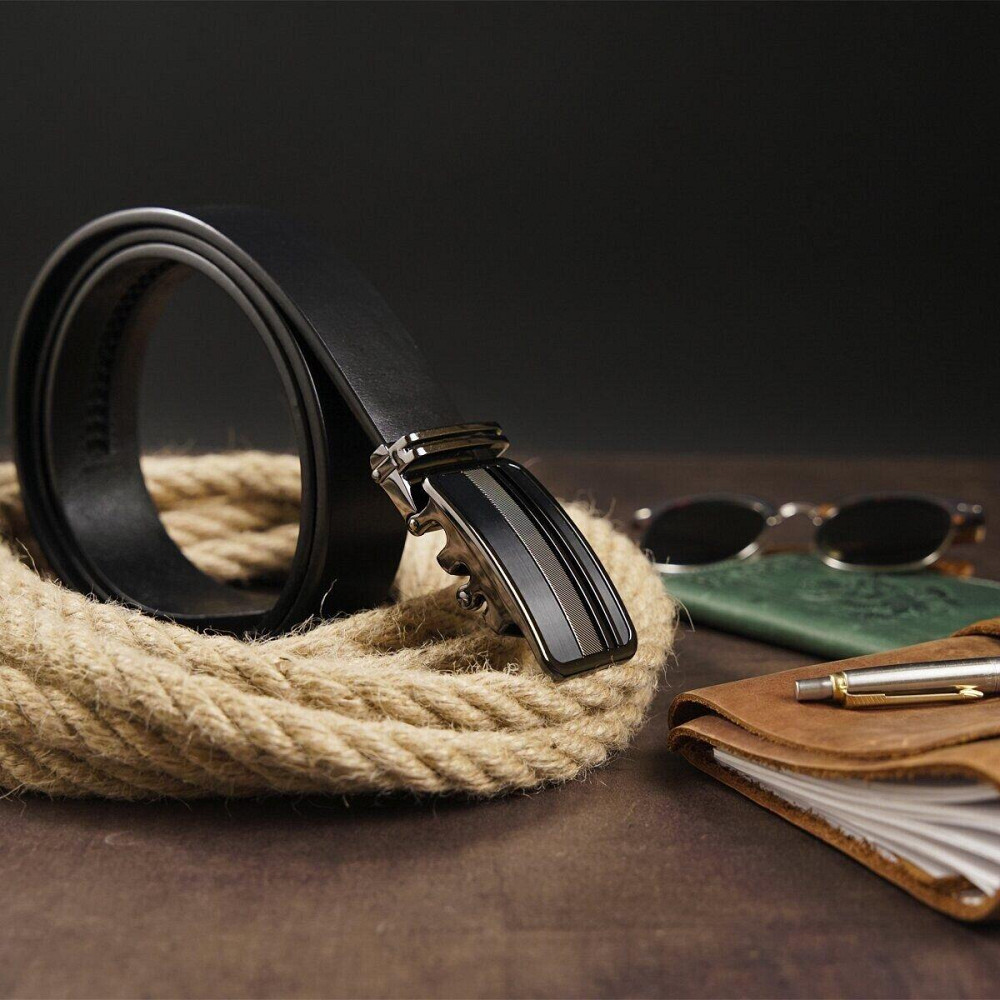 Ремень мужской с автоматической пряжкой полоски Vintage 20292 Черный Киев - изображение 5