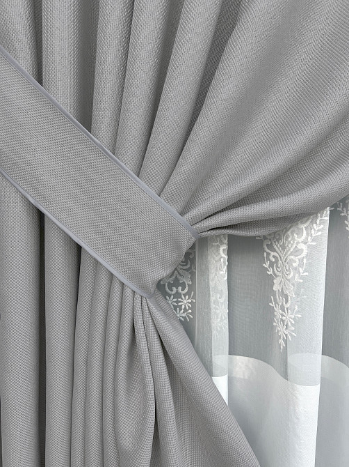 Комплект штор VR-Textil Лен Мешковина 150х270 2шт и Тюль 500х270 867ш-1703т Светло-серый с белым 71-180/4 Киев - изображение 12