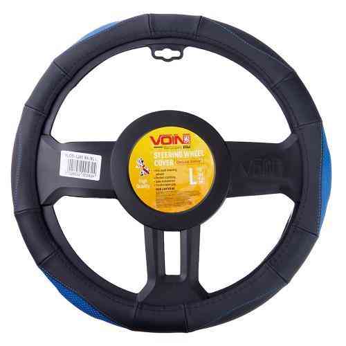 Чохол на кермо VLOD-L285 чорний-синій L, перфорована штучна шкіра Харків