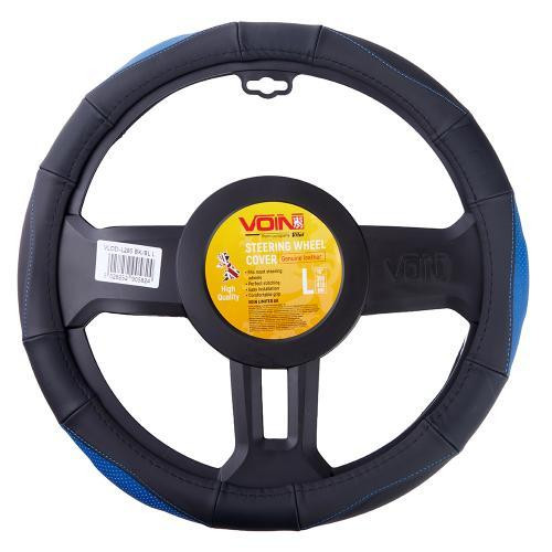 Чохол на кермо VLOD-L285 чорний-синій L, перфорована штучна шкіра Харків - фото 1