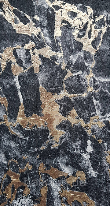 Шпалери вінілові на флізеліні AdaWall Roka 1.06х10 під камінь мармур структурні чорні золотисті 3д 23103-5 Київ - фото 2