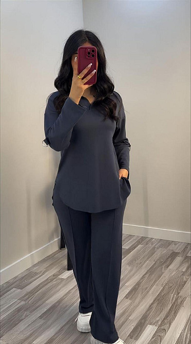 Жіночий стильний повсякденний костюм з V-вирізом двонитка Графіт, 56/58 Одеса - фото 5