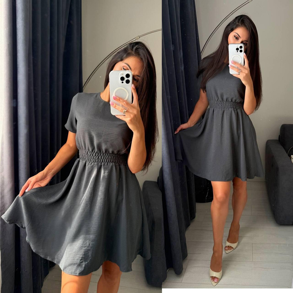 Женское легкое приталенное базовое платье креп жатка Серый, 46/48 Одесса - изображение 1